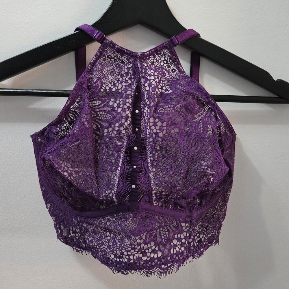 Victoria's Secret Dream Angels High-Neck Sheer Floral Lace Bralette sz 32D New